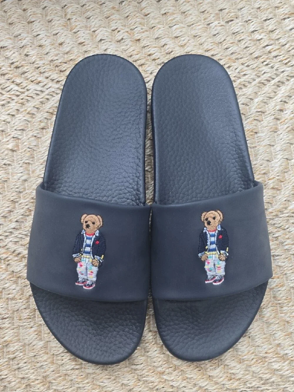 Men's Polo by Ralph Lauren Black Polo Bear Slide Sandals with Embroidered Bear